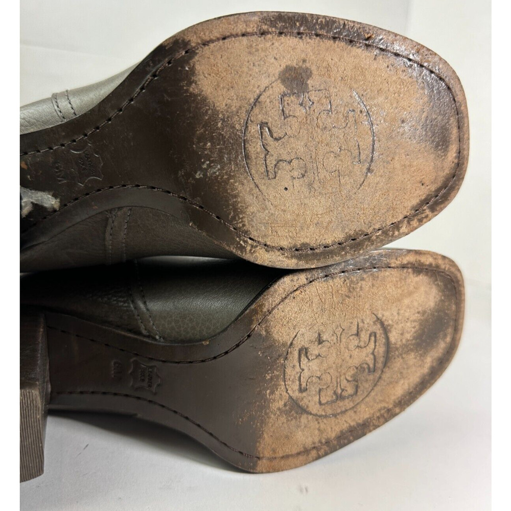 Tory Burch Pebbled Leather Back Zip Tall Block Heeled Buckle Boots Gray Size 6 M - Picture 12 of 15